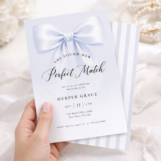 Perfect Match Elegant Bow Stripe Bridal Shower Kaart