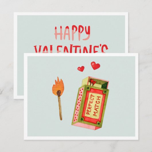 Perfect Match | Kute Waterverf Valentijn Feestdagenkaart (Voorkant / Achterkant)