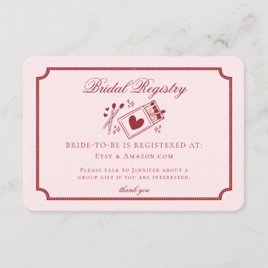 Perfect Match Made in Heaven Pink Bridal Registry Informatiekaartje (Voorkant)