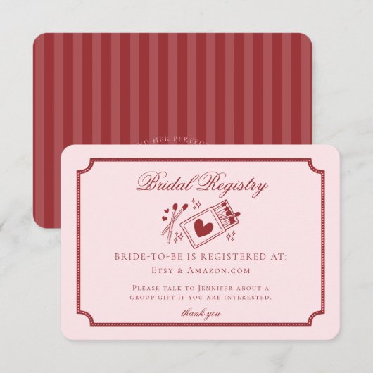Perfect Match Made in Heaven Pink Bridal Registry Informatiekaartje (Voorkant / Achterkant)