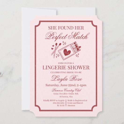 Perfect Match Made in Heaven Pink Lingerie Shower Kaart (Voorkant)