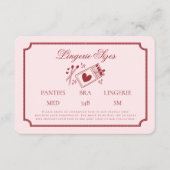 Perfect Match Made in Heaven Pink Lingerie Sizes Informatiekaartje (Voorkant)