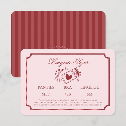 Perfect Match Made in Heaven Pink Lingerie Sizes Informatiekaartje (Voorkant / Achterkant)