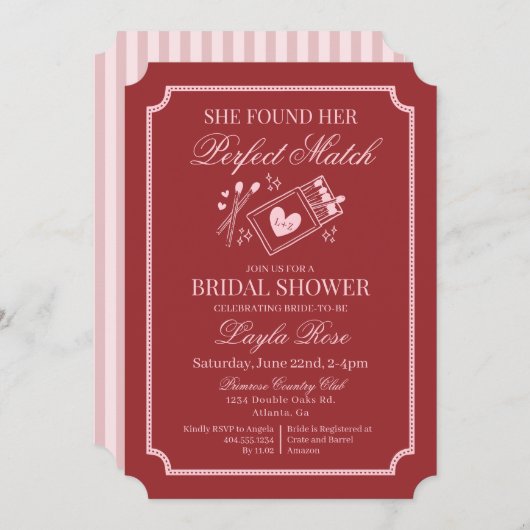 Perfect Match Made in Heaven Red Bridal Shower Kaart (Voorkant / Achterkant)