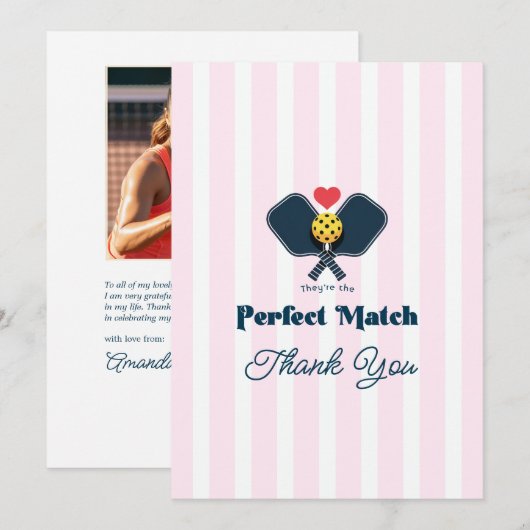 Perfect Match Pickleball Bruidsfeest Foto Bedankkaart (Voorkant / Achterkant)
