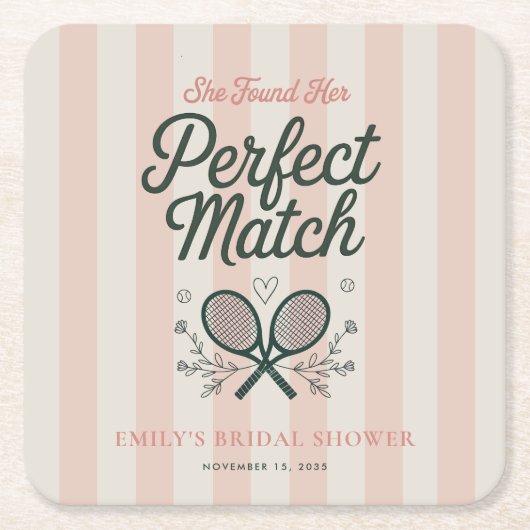 Perfect Match Social Club Tennis Bruiloft Kartonnen Onderzetters (Voorkant)