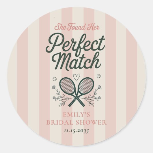 Perfect Match Social Club Tennis Bruiloft Ronde Sticker (Voorkant)