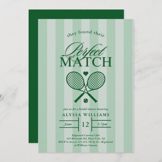 Perfect Match Tennis Bruids Douche Uitnodiging (Voorkant / Achterkant)
