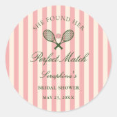 Perfect Match Tennis Bruiloft Shower Ronde Sticker (Voorkant)
