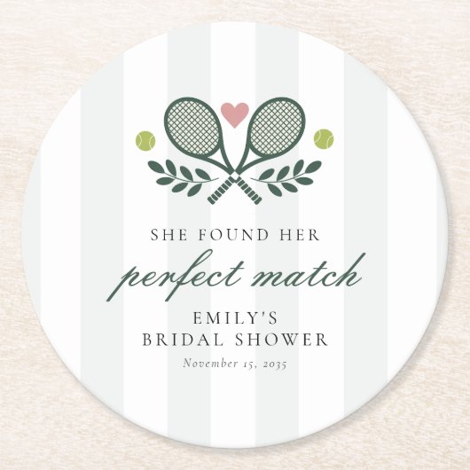 Perfect Match Tennis Bruiloftsfeest Ronde Kartonnen Onderzetter (Voorkant)
