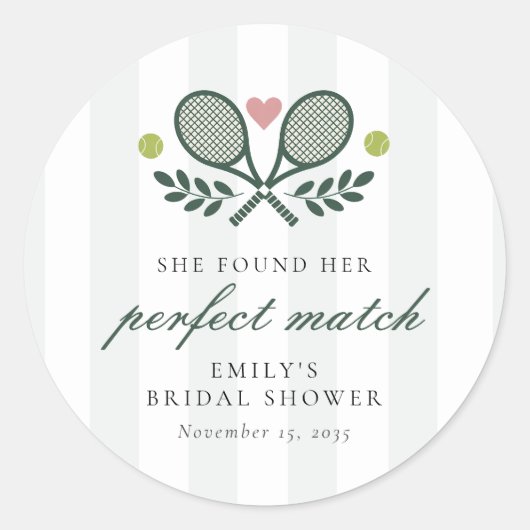 Perfect Match Tennis Bruiloftsfeest Ronde Sticker (Voorkant)