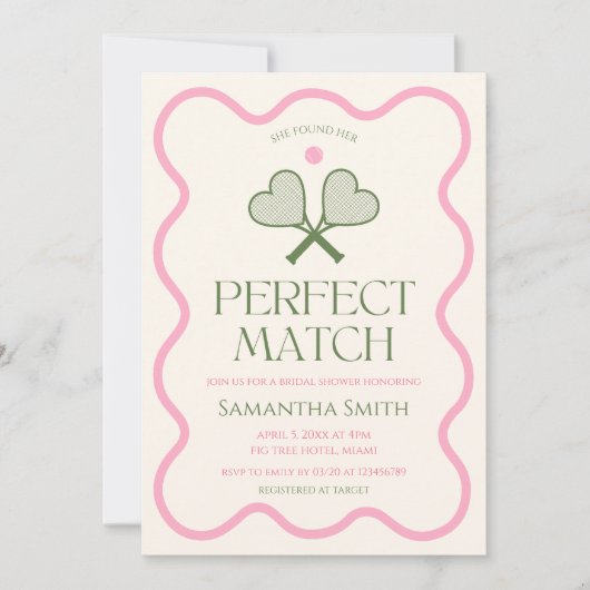Perfect Match Tennis Roze & Groen Vrijgezellenfees Kaart (Voorkant)