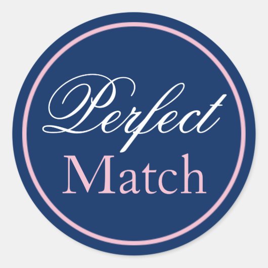 "Perfect Match" Wedding Sticker Blush Pink/Navy (Voorkant)