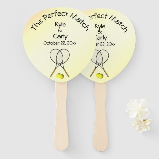 Perfect Match Wedding Yellow Hand Fan Handwaaier (Voorkant en achterkant)
