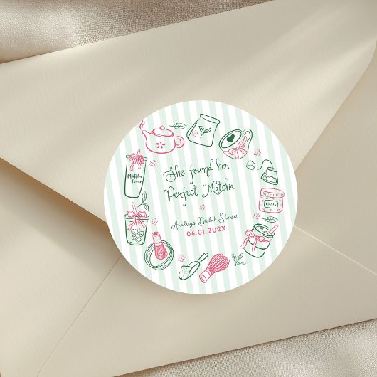 Perfect Matcha Pink and Green Bridal Shower Ronde Sticker