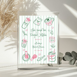 Perfect Matcha Strepen Bruiloft Feest Welkom Bord Poster