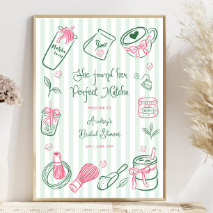 Perfect Matcha Strepen Bruiloft Feest Welkom Bord Poster