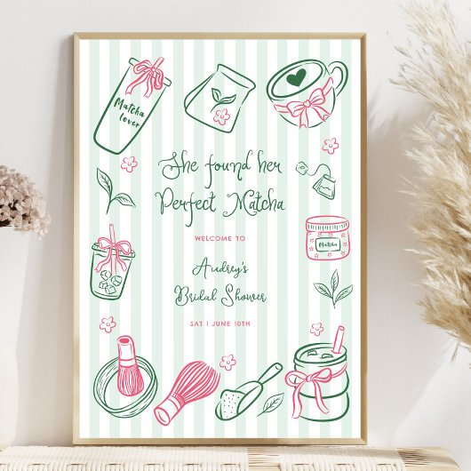 Perfect Matcha Stripes Bridal Shower Welcome Sign Poster