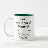 Perfect Moederdag cadeau. Luiers of koffie? Tweekleurige Koffiemok (Links)