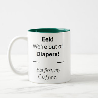 Perfect Moederdag cadeau. Luiers of koffie? Tweekleurige Koffiemok