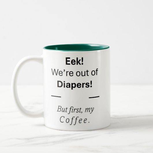 Perfect Moederdag cadeau. Luiers of koffie? Tweekleurige Koffiemok (Links)