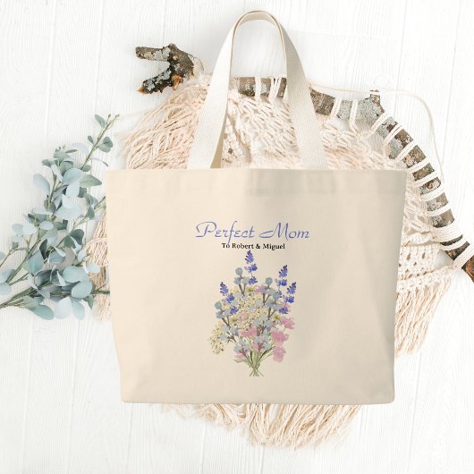 Perfect Mom, Waterverf Wildflower, aangepaste naam Grote Tote Bag
