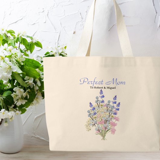 Perfect Mom, Waterverf Wildflower, aangepaste naam Grote Tote Bag