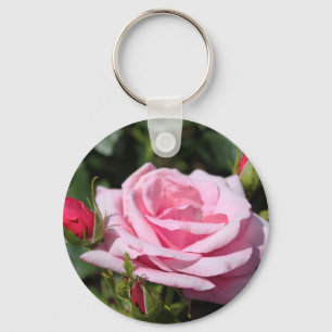 perfect mooie roze roos bloem en knoppen foto sleutelhanger