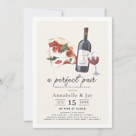 Perfect Paar Pizza & Wine Rehearsal Dinner Kaart (Voorkant)