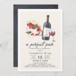 Perfect Paar Pizza & Wine Rehearsal Dinner Kaart<br><div class="desc">Deze elegante "perfecte paar" repetitie uit het eten / vrijgezellenfeest / Stappendouche / verlovingspartijuitnodiging bevat een lichte beige achtergrond met een stuk pizza, wijnfles en glas omgeven door een witte rand. De achterkant is voorzien van een bord/zwarte achtergrond. Pas uw wensen aan. Je kunt meer overeenkomende producten vinden in mijn...</div>