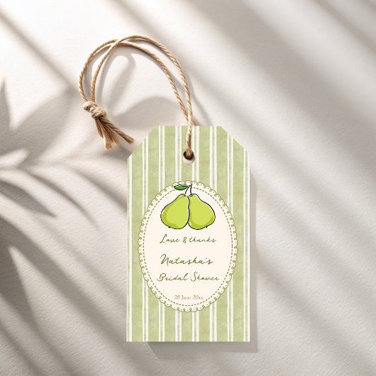 Perfect paar salie groene peer bruiloftsborrel cad cadeaulabel