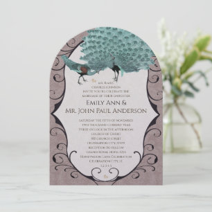 Perfect paar teal & mink damast pauw kaart