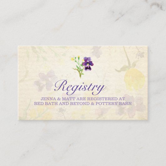 Perfect Paarse Pansies Wedding Registry Kaart (Voorkant)
