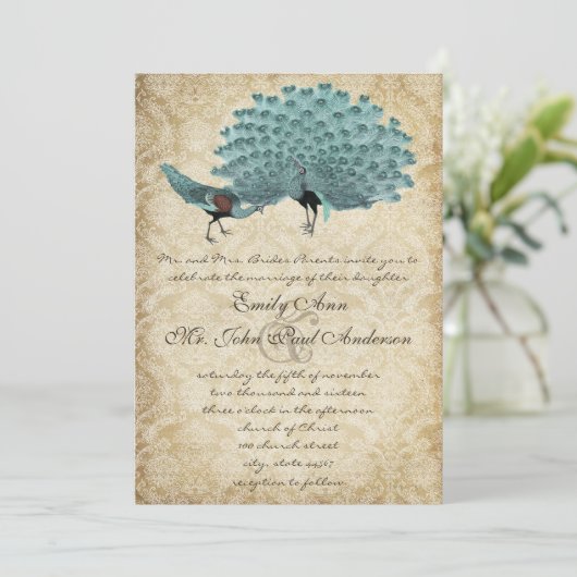 Perfect Pair Aqua Aged Damask Peacock Elegance Kaart (Staand voorkant)