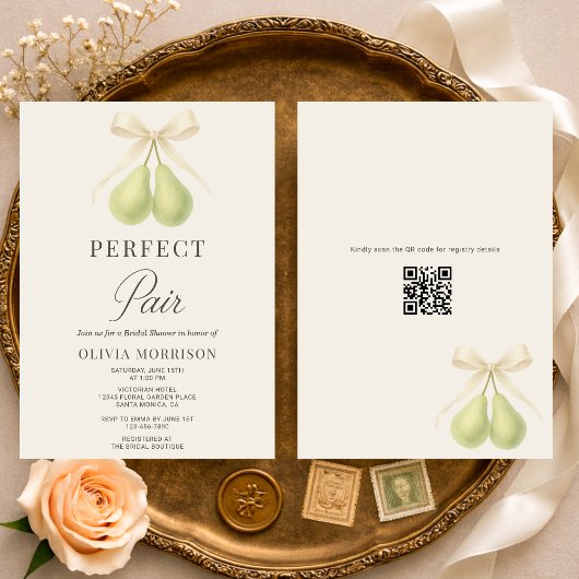 Perfect Pair Bow QR Code Bridal Shower Kaart