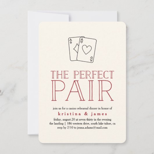 Perfect Pair Casino Rehearsal Dinner Invitation Kaart (Voorkant)