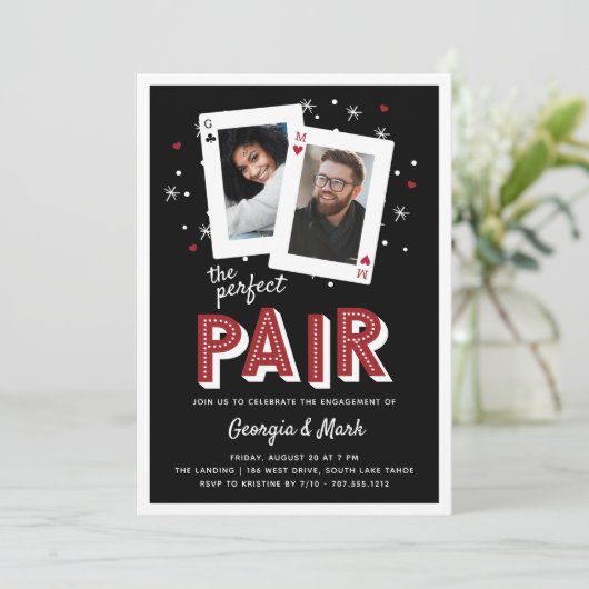 Perfect Pair Casino Theme Engagement Party Kaart (Staand voorkant)