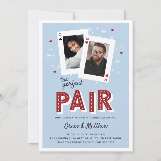 Perfect Pair Casino Theme Rehearsal Dinner Kaart (Voorkant)