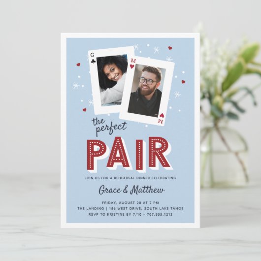 Perfect Pair Casino Theme Rehearsal Dinner Kaart (Staand voorkant)