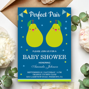 Perfect Pair Cute Peer Tweeling Baby Shower Uitnod Kaart