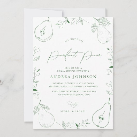 Perfect Pair Hand Drawn Pear Theme Vrijgezellenfee Kaart (Voorkant)