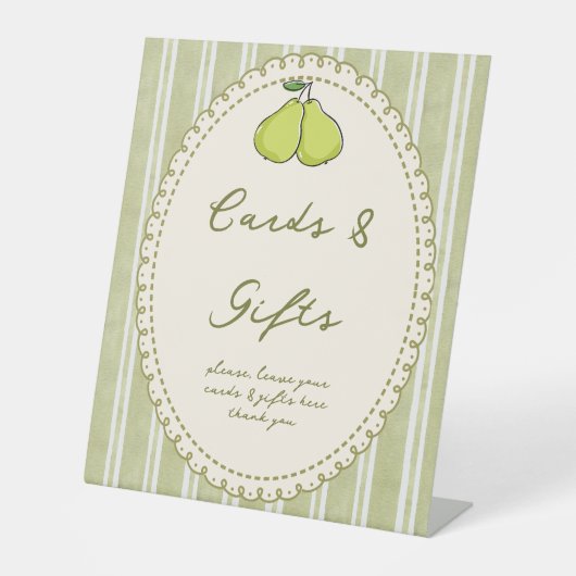 Perfect pair pear bridal shower gift table sign reclamebord met voetstuk (Voorkant)