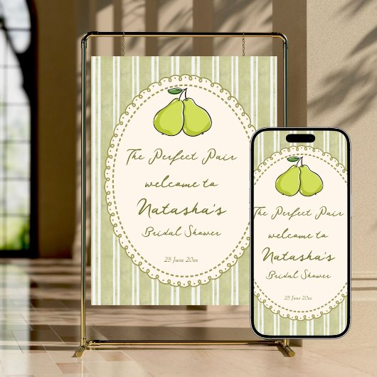 Perfect pair pear bridal shower welcome sign poster