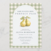 Perfect Pair Pear Gingham Groen Bruiloftsfeest Kaart (Voorkant)