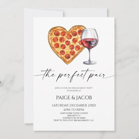 Perfect Pair Pizza Wijn Wedding Engagement Party Kaart (Voorkant)