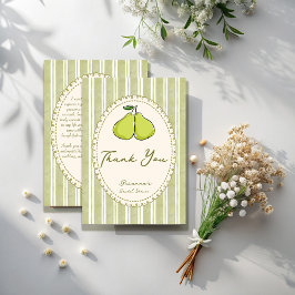 Perfect pair sage green stripe pear bridal shower bedankkaart