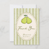 Perfect pair sage green stripe pear bridal shower bedankkaart (Voorkant)