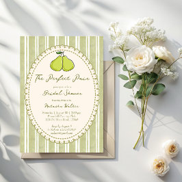 Perfect pair sage green stripe pear bridal shower kaart