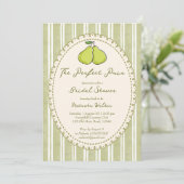 Perfect pair sage green stripe pear bridal shower kaart (Staand voorkant)