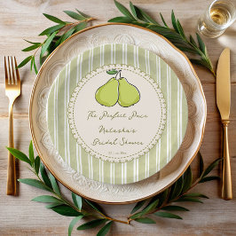 Perfect pair sage green stripe pear bridal shower papieren bordje